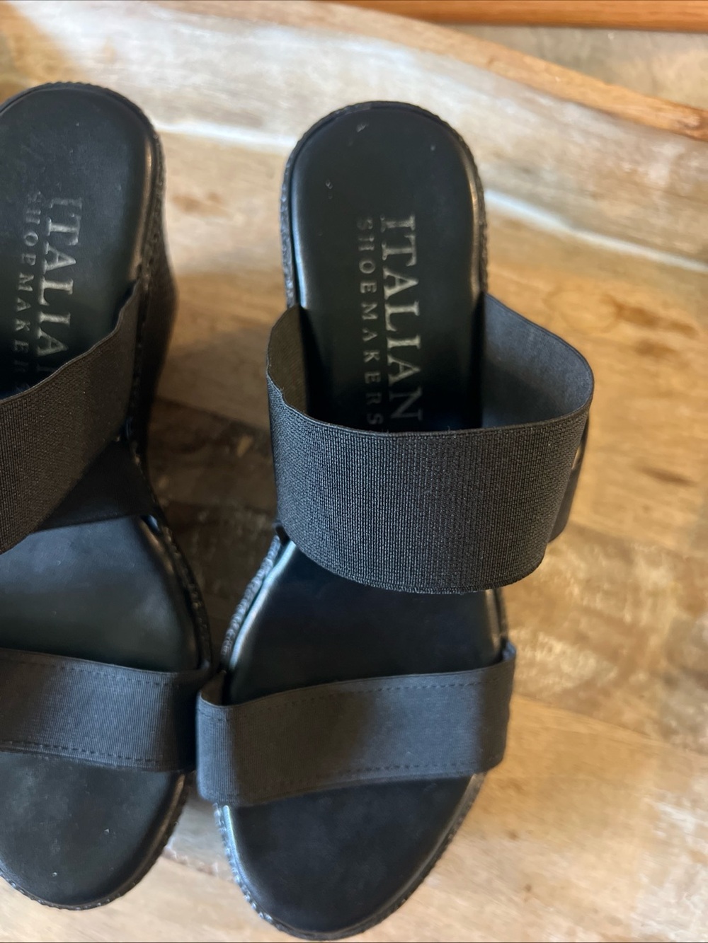 Italian Shoemakers Black Elastic-Strap Slide Mules